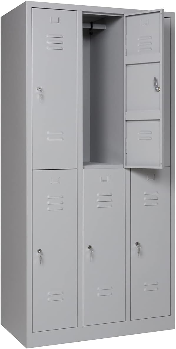 Garderobenschrank Abteilbreite 30 cm halbe Türen, 180 cm x 90 cm x 50 cm / grau RAL 7035