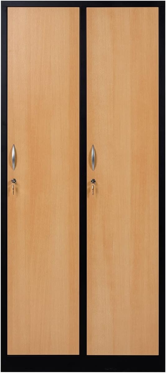 Garderobenschrank Abteilbreite 40 cm ganze Türen mit schwarz/weiß Trennung, 180 cm x 80 cm x 50 cm / schwarz / Buche RAL 9005