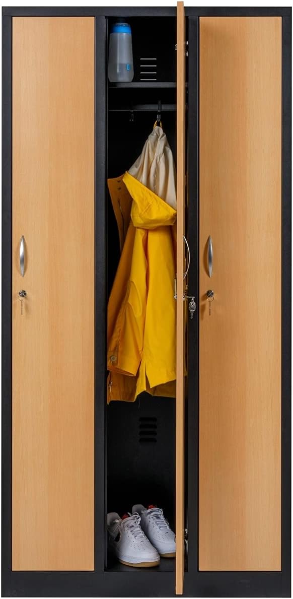 Furni24 Garderobenschrank 90 cm x 50 cm x 180 cm schwarz/buche 3-türig 30 cm Abteilbreite fertig montiert Verschiedene Ausführungen verfügbar