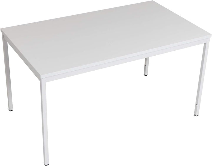 Furni24 Schreibtisch-Stahl 140x80x75cm, Grau, Einfache Montage, Arbeitstisch, Bürotisch, Küchentisch, Esstisch, Druckertisch Büro-Möbel Arbeitszimmer Computertisch Gaming-Tisch Mehrzwecktisch