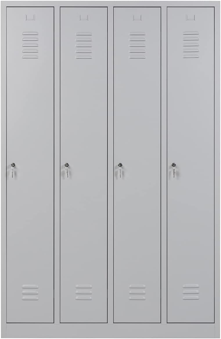 Furni24 Garderobenschrank 120 cm x 50 cm x 180 cm grau 4-türig 30 cm Abteilbreite fertig montiert in verschiedenen Ausführungen verfügbar