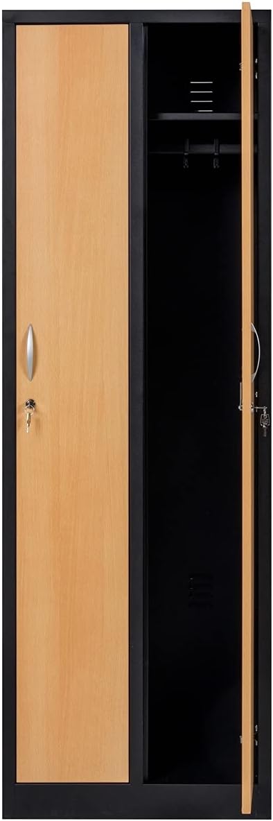 Furni24 Garderobenschrank 60 cm x 50 cm x 180 cm schwarz/buche 2-türig 30cm Abteilbreite fertig montiert Verschiedene Ausführungen verfügbar