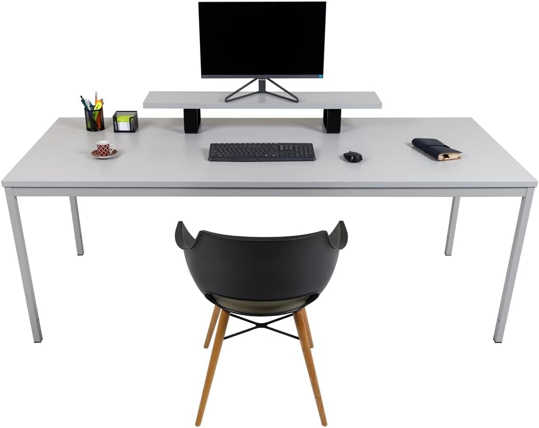 Furni24 Schreibtisch-Stahl 180x80x75cm, Grau, Einfache Montage, Arbeitstisch, Bürotisch, Küchentisch, Esstisch, Druckertisch Büro-Möbel Arbeitszimmer Computertisch Gaming-Tisch Mehrzwecktisch