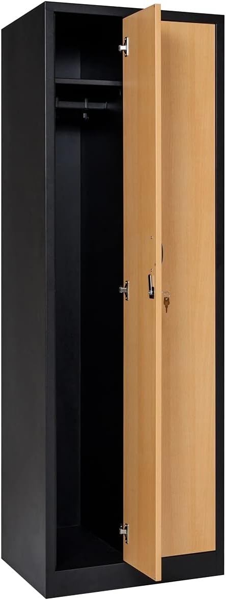 Furni24 Garderobenschrank 60 cm x 50 cm x 180 cm schwarz/buche 2-türig 30cm Abteilbreite fertig montiert Verschiedene Ausführungen verfügbar