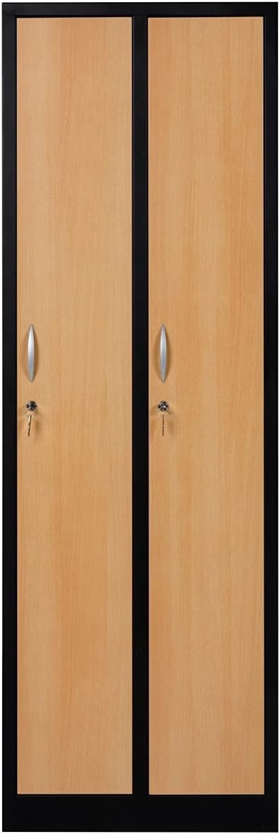 Furni24 Garderobenschrank 60 cm x 50 cm x 180 cm schwarz/buche 2-türig 30cm Abteilbreite fertig montiert Verschiedene Ausführungen verfügbar