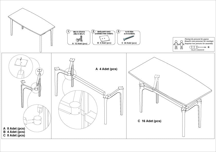furni24 W Esstisch aus Holz Rechteckiger Moderner Esstisch Küchen Tisch Holztisch für Wohnzimmer Esszimmer Küche, Farbe Sandstein 180x90x75 cm