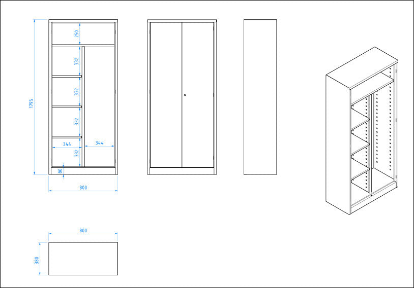 Putzmittelschrank Stahl, 80x38x180 cm, stahlgrau