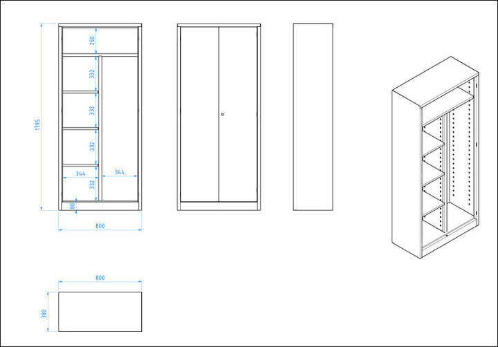 Putzmittelschrank Stahl, 80x38x180 cm, stahlgrau