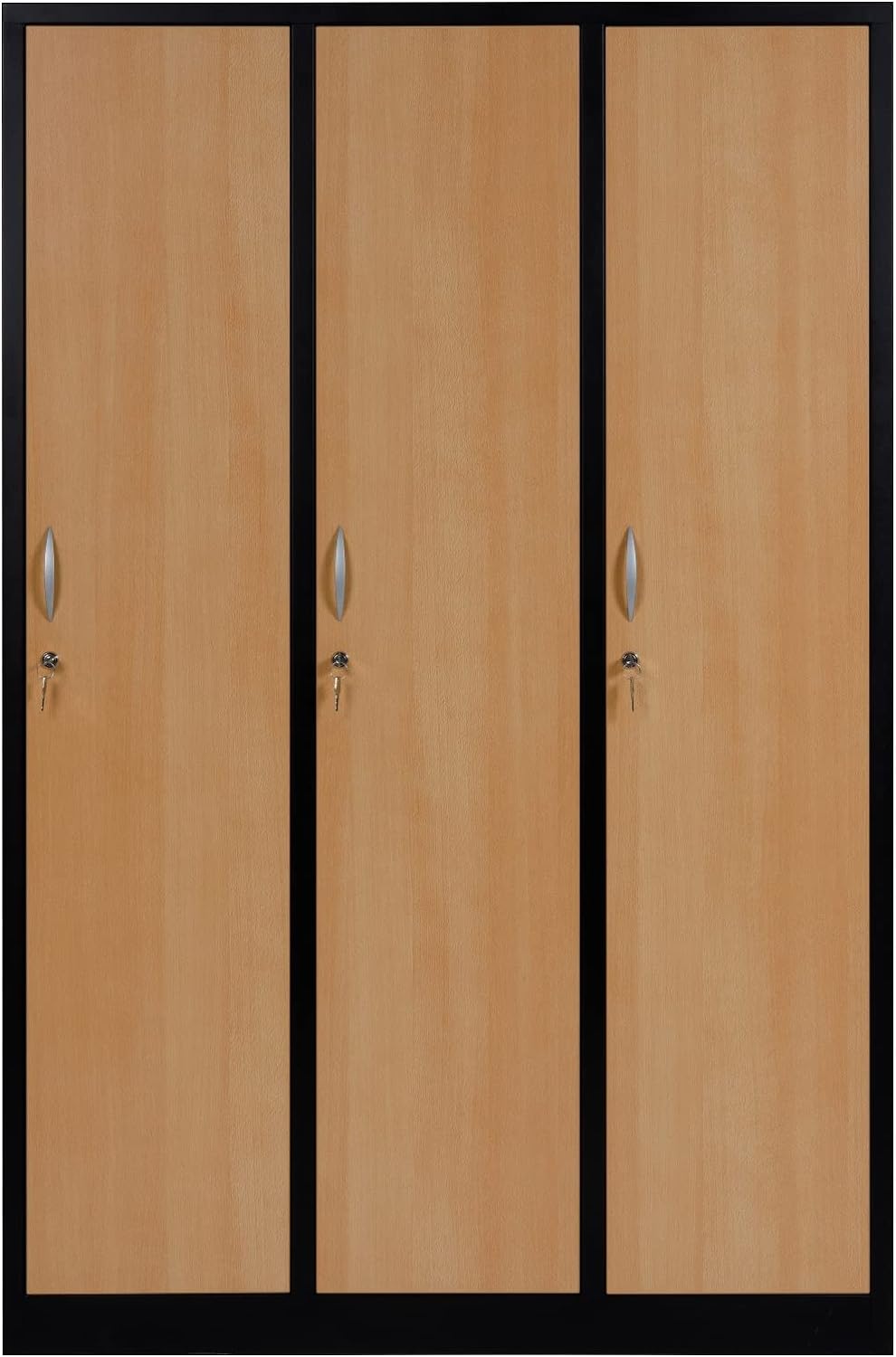 Garderobenschrank Abteilbreite 40 cm ganze Türen mit schwarz/weiß Trennung, 180 cm x 120 cm x 50 cm / schwarz / Buche RAL 9005