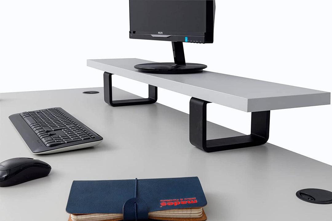 Schreibtisch Nuvi, 160 cm x 80 cm x 75 cm, grau Dekor inkl. Monitorständer