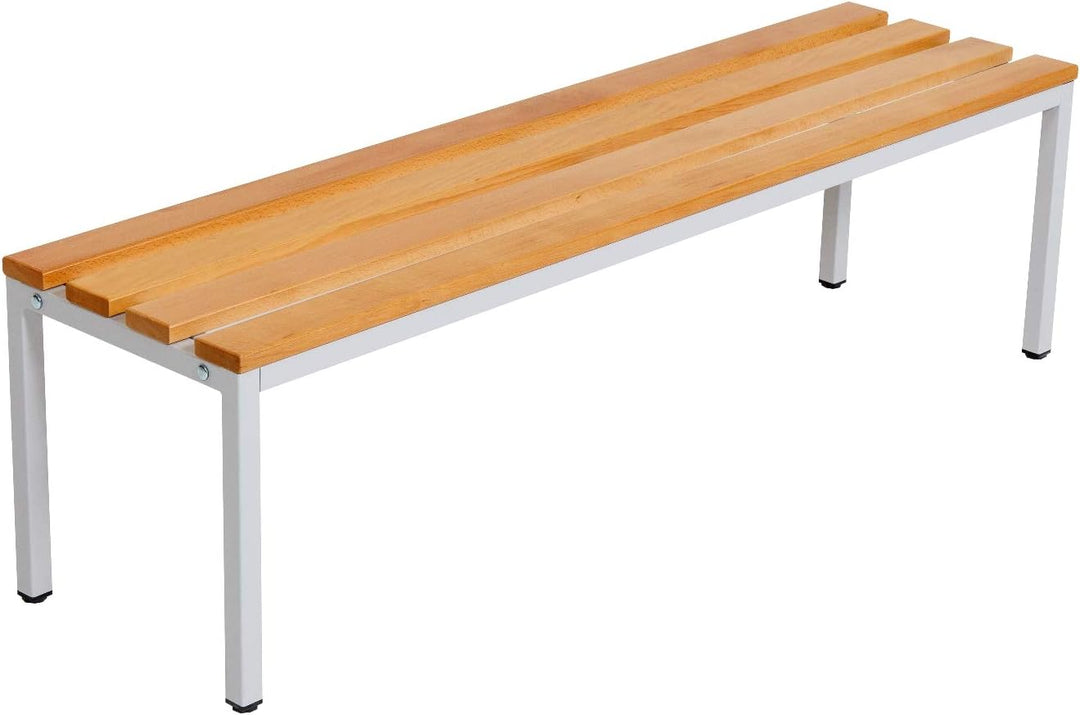 Furni24 Sitzbank für Umkleideräume BxHxT: 150x42x40 cm, Umkleidesitzbank, Umkleidebank, Garderobenbank, Sportbank, Bank mit Echtholz für Fitnessstudio