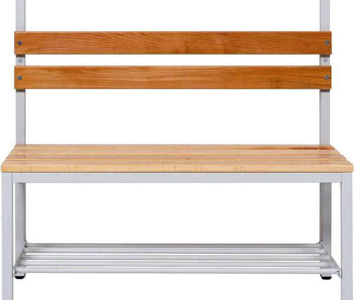 Furni24 Umkleidebank 150 cm x 170 cm x 43 cm Sitzbank Sportbank einseitig mit Garderobenhaken und Schuhrost