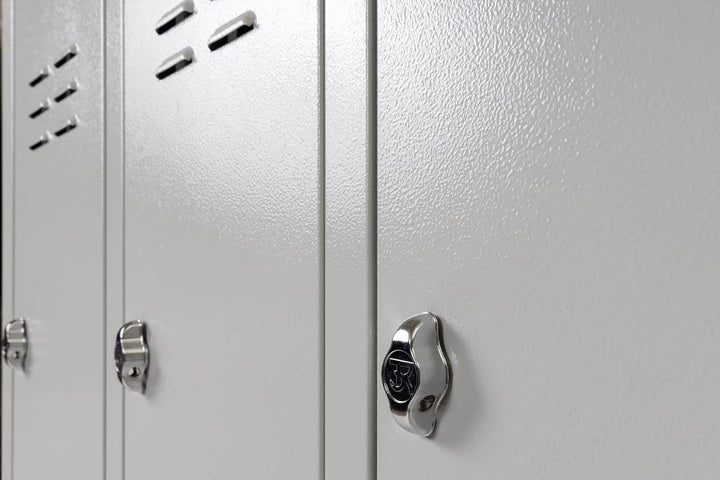 Garderobenschrank Abteilbreite 30 cm halbe Türen, 180 cm x 90 cm x 40 cm / grau RAL 7035