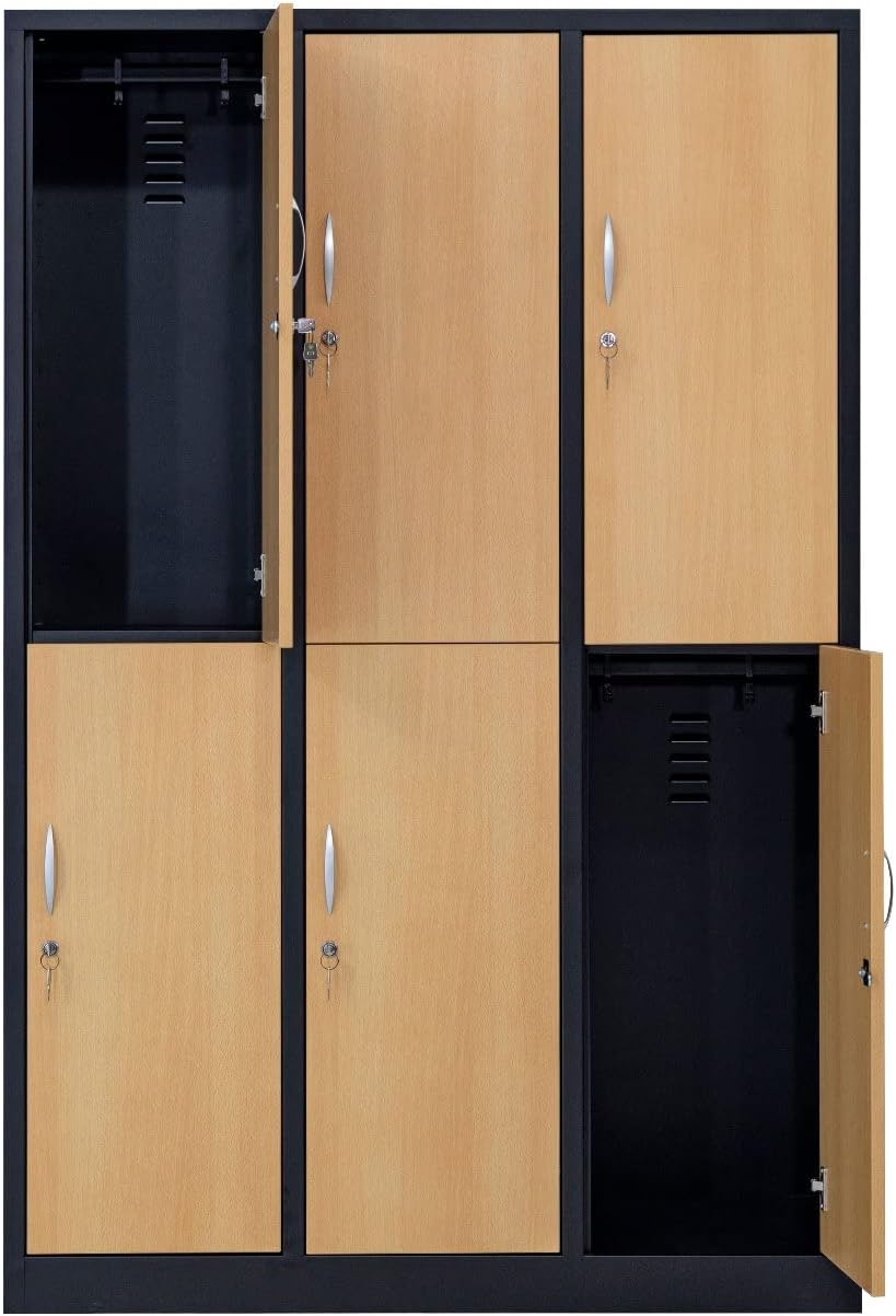 Garderobenschrank Abteilbreite 40 cm halbe Türen, 180 cm x 120 cm x 50 cm / schwarz / Buche RAL 9005
