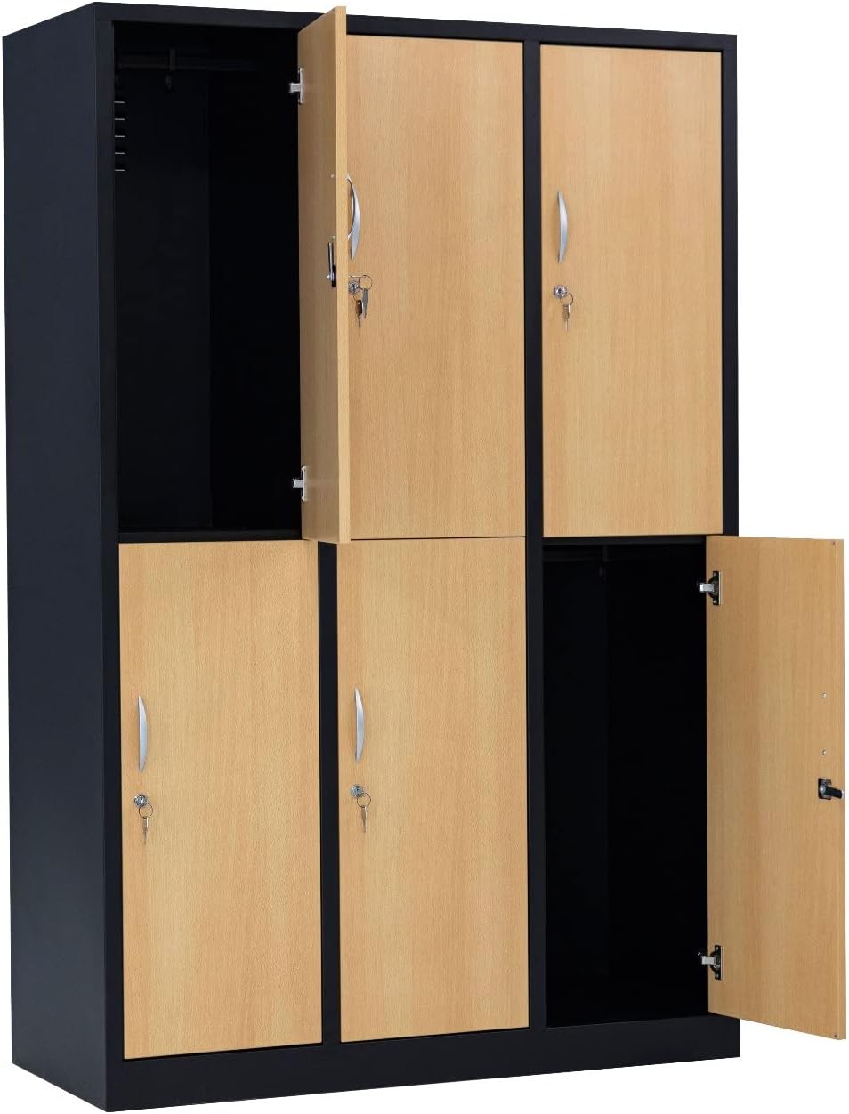 Garderobenschrank Abteilbreite 40 cm halbe Türen, 180 cm x 120 cm x 50 cm / schwarz / Buche RAL 9005