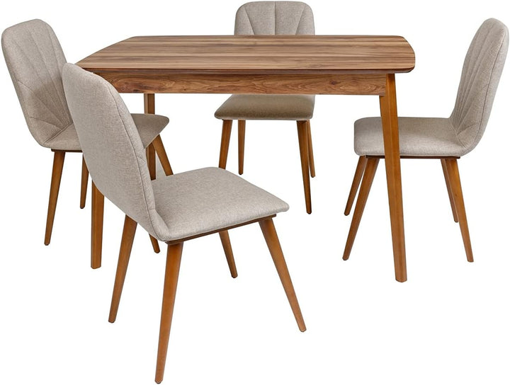Furni24 4er Esstisch Set, Rechteckig Esstisch Küchentisch 4 Stühle Esszimmertisch Tisch mit Holzbeinen, Walnussfarbe 120x77x77 cm