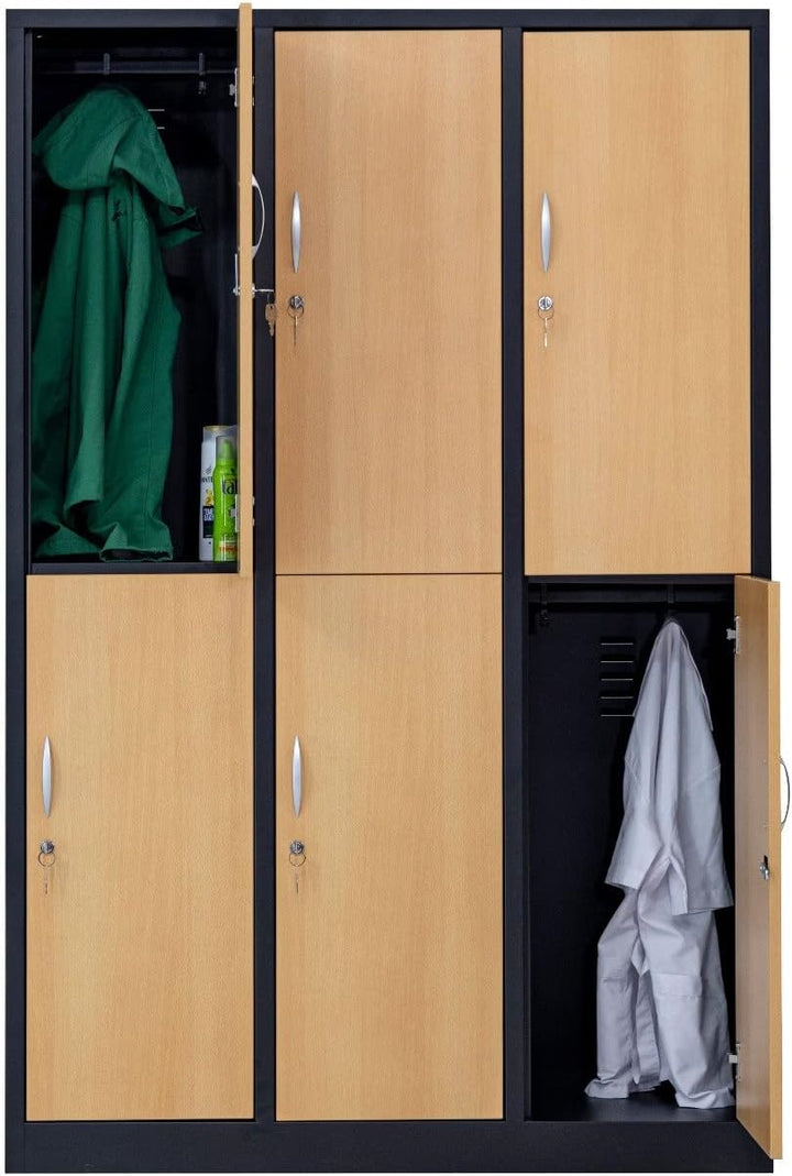 Garderobenschrank Abteilbreite 40 cm halbe Türen, 180 cm x 120 cm x 50 cm / schwarz / Buche RAL 9005