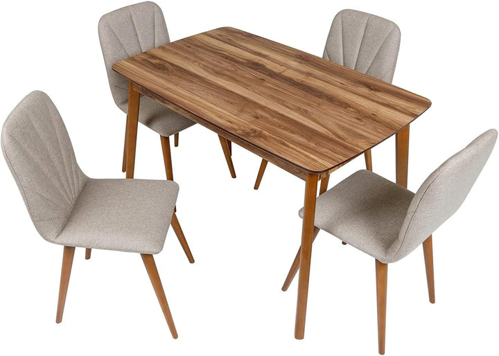 Furni24 4er Esstisch Set, Rechteckig Esstisch Küchentisch 4 Stühle Esszimmertisch Tisch mit Holzbeinen, Walnussfarbe 120x77x77 cm