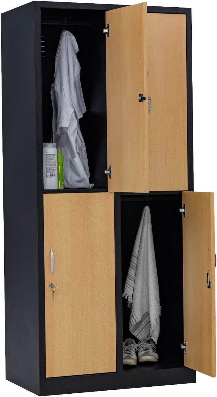 Garderobenschrank Abteilbreite 40 cm halbe Türen, 180 cm x 80 cm x 50 cm / schwarz / Buche RAL 9005