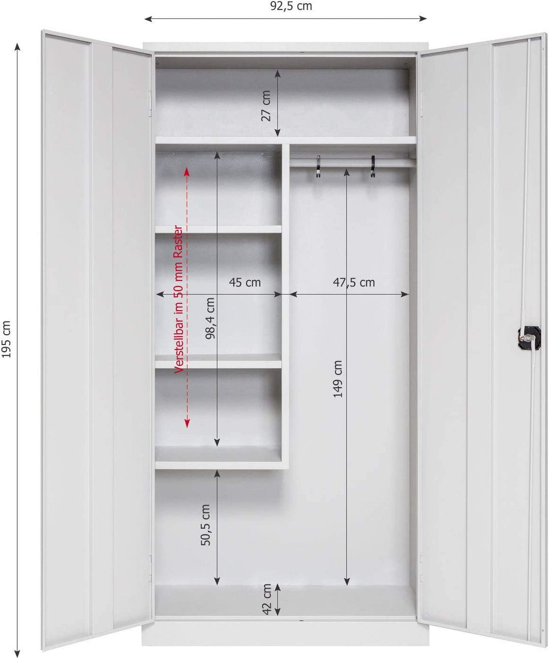 Putzmittelschrank, 92x42x195 cm, grau