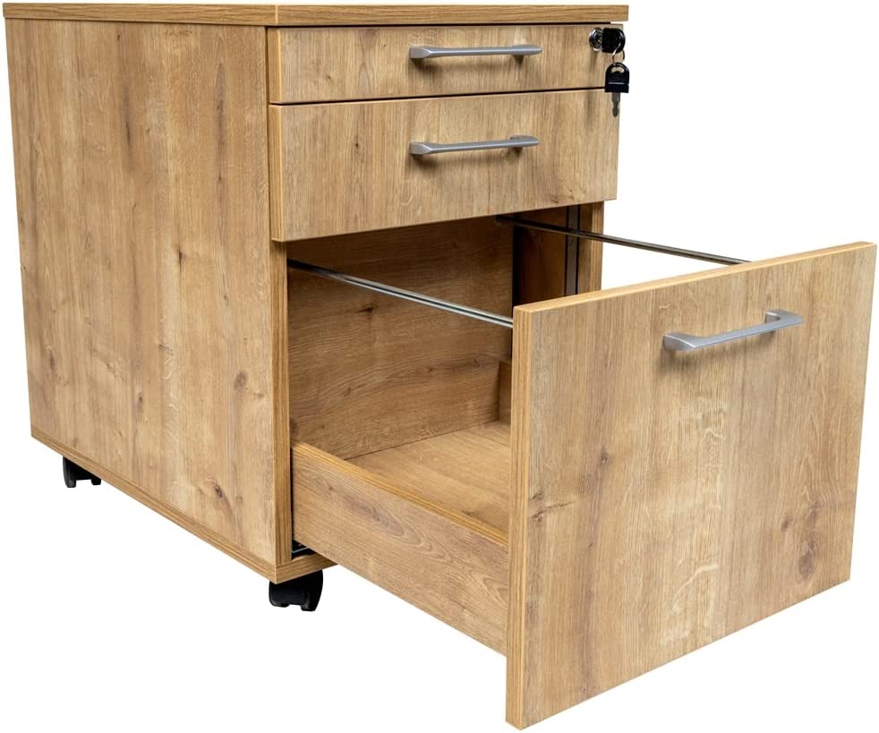 Rollcontainer, Schreibtischcontainer Holz, 3 Schübe, Saphir Eiche Dekor