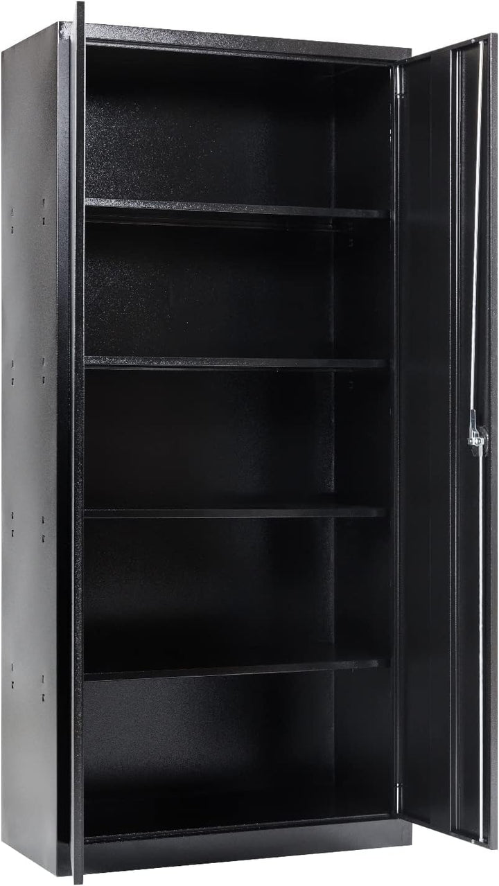 Furni24 Aktenschrank, fertig montiert, 180x80x38cm, Stahlflügeltürschrank Materialschrank, Abschließbarer Spind, Aktenschrank mit 5 Fächern, Werkzeugschrank, Mehrzweckschrank, Universalschrank,schwarz