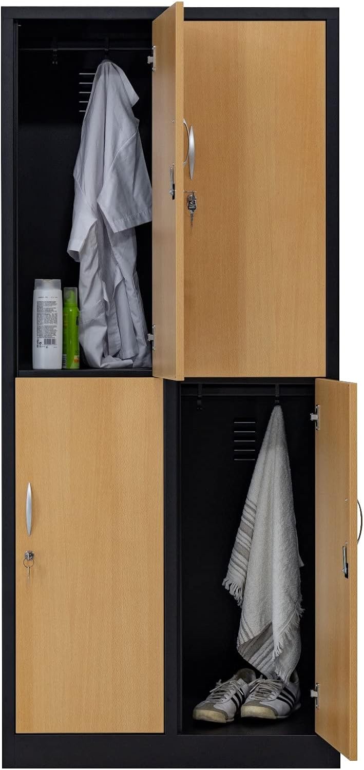 Garderobenschrank Abteilbreite 40 cm halbe Türen, 180 cm x 80 cm x 50 cm / schwarz / Buche RAL 9005
