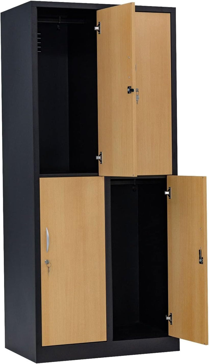 Garderobenschrank Abteilbreite 40 cm halbe Türen, 180 cm x 80 cm x 50 cm / schwarz / Buche RAL 9005