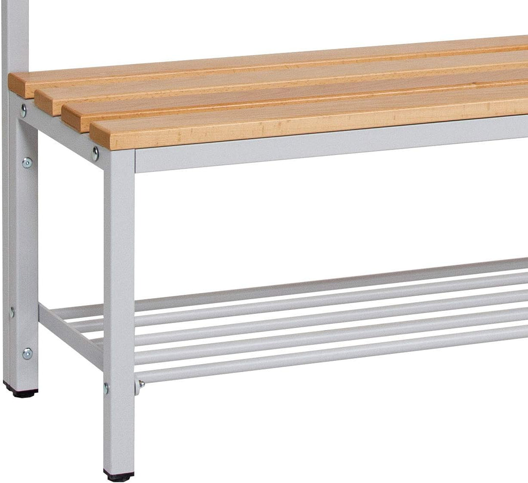 Furni24 Umkleidebank 150 cm x 170 cm x 43 cm Sitzbank Sportbank einseitig mit Garderobenhaken und Schuhrost