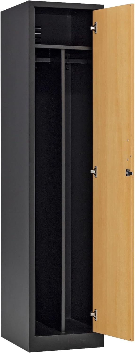 Garderobenschrank Abteilbreite 40 cm ganze Türen mit schwarz/weiß Trennung, 180 cm x 40 cm x 50 cm / schwarz / Buche RAL 9005