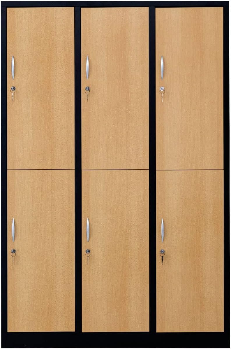 Garderobenschrank Abteilbreite 40 cm halbe Türen, 180 cm x 120 cm x 50 cm / schwarz / Buche RAL 9005
