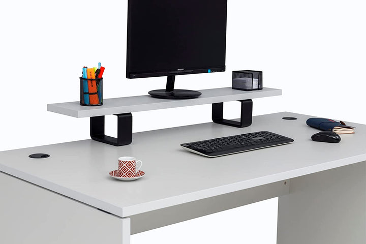 Monitorständer Holz mit Metallfuß, Erhöhungständer (105x20x14h, Grau Dekor)