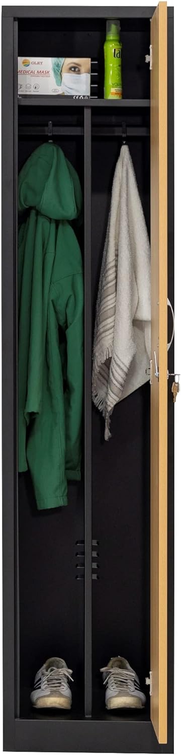 Garderobenschrank Abteilbreite 40 cm ganze Türen mit schwarz/weiß Trennung, 180 cm x 40 cm x 50 cm / schwarz / Buche RAL 9005