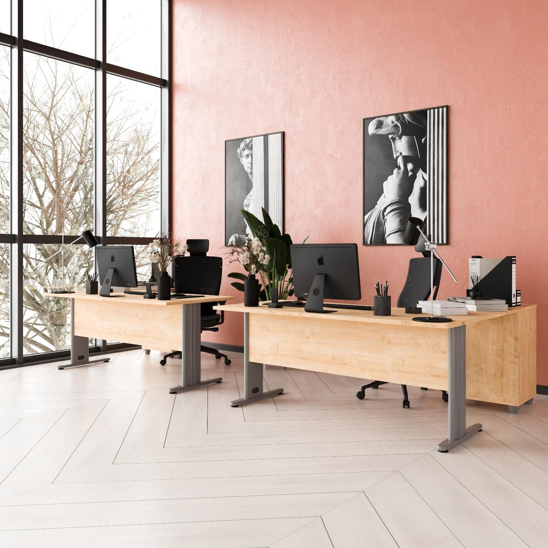 Winkelschreibtisch Dona, Saphir Eiche Dekor, 180 cm x 120 cm x 74 cm, inkl. Beistellcontainer, rechts gewinkelt
