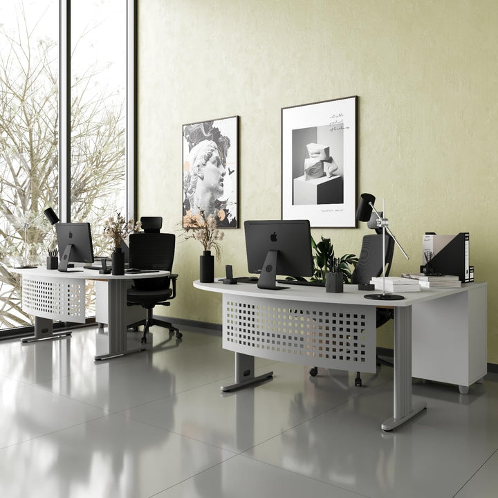 Schreibtisch, Chefschreibtisch, Winkelschreibtisch "Gela", Grau, links gewinkelt