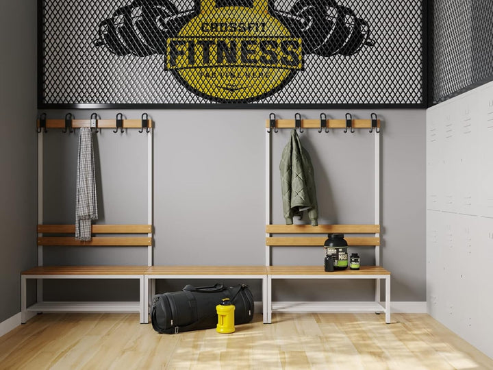 Furni24 Sitzbank für Umkleideräume BxHxT: 100x42x40 cm, Umkleidesitzbank, Umkleidebank, Garderobenbank, Sportbank, Bank mit Echtholz für Fitnessstudio