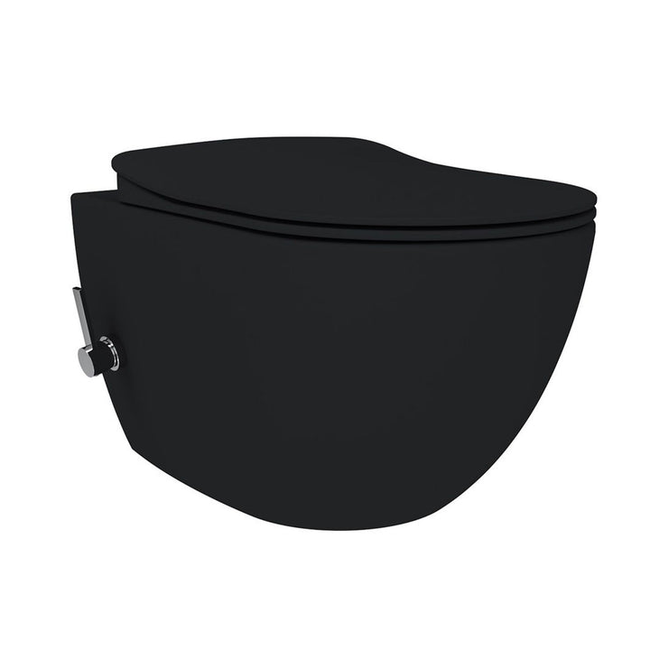 Furni24 Spülrandloses Wand-WC mit Toilettendeckel, mit Hygienedusche, anthrazit matt