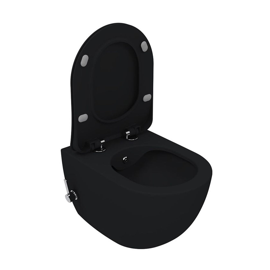 Furni24 Spülrandloses Wand-WC mit Toilettendeckel, mit Hygienedusche, anthrazit matt