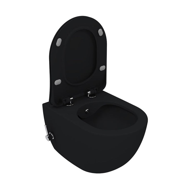 Furni24 Spülrandloses Wand-WC mit Toilettendeckel, mit Hygienedusche, anthrazit matt