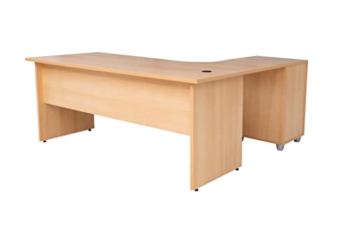 Winkelschreibtisch Dona, Holzfuss, Buche Dekor, 180 cm x 120 cm x 74 cm,  inkl. Beistellcontainer, links gewinkelt