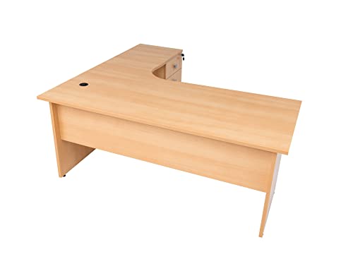 Winkelschreibtisch Dona, Holzfuss, Buche Dekor, 180 cm x 120 cm x 74 cm,  inkl. Beistellcontainer, rechts gewinkelt