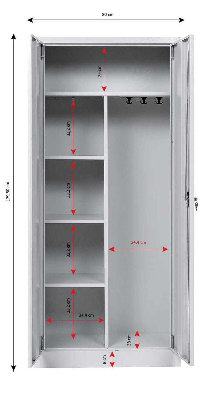 Putzmittelschrank Stahl, 80x38x180 cm, stahlgrau