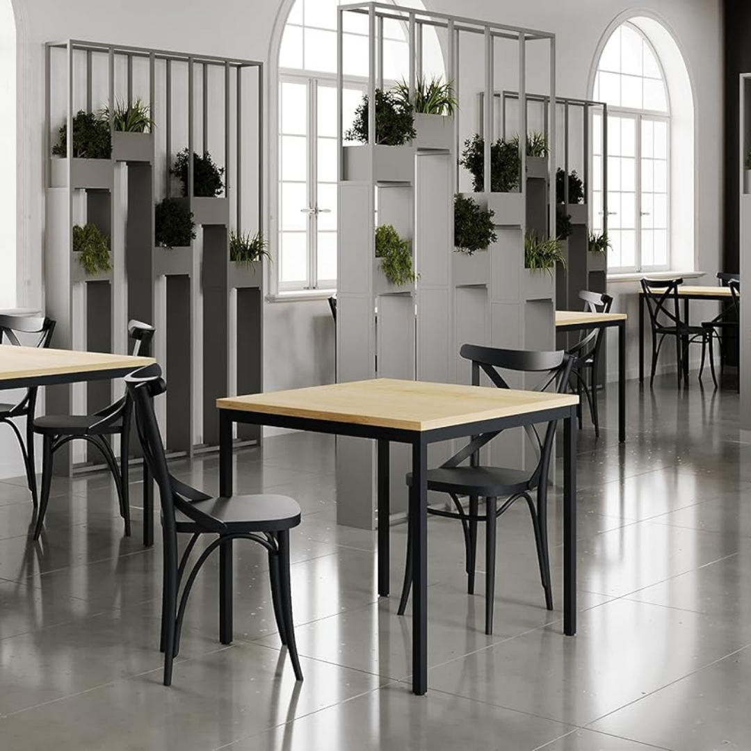 Furni24 Schreibtisch-Stahl 80x80x75cm, Eiche TÜV/GS-Einfache Montage, Arbeitstisch, Bürotisch, Küchentisch, Esstisch, Druckertisch Büro-Möbel Arbeitszimmer Computertisch Gaming-Tisch Mehrzwecktisch