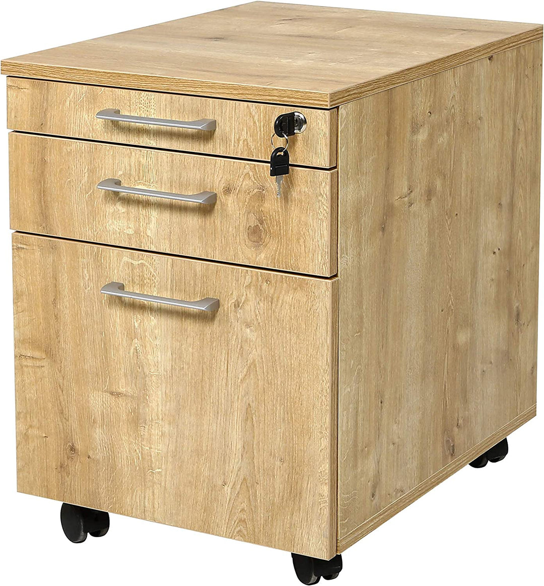 Rollcontainer, Schreibtischcontainer Holz, 3 Schübe, Saphir Eiche Dekor