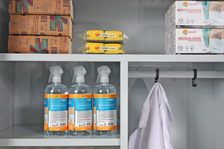 Putzmittelschrank, 92x195x42cm, grau/blau