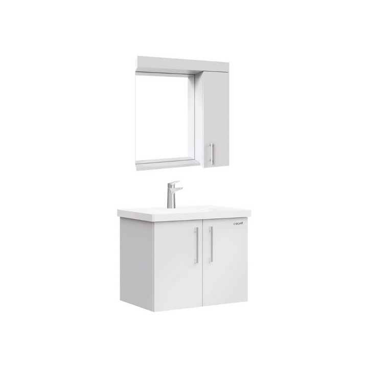 furni24 Badezimmer Badmöbel Set 65 cm Weiß -Waschbecken 65cm Keramik- Unterschrank Waschtisch Möbel - einschließlich Waschtischmischer und Wasserhahn-Sets