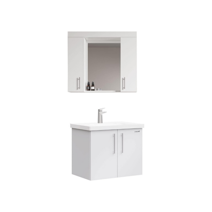 Furni24 Badezimmer Badmöbel Set 85 cm Weiß -Waschbecken 85cm Keramik- Unterschrank Waschtisch Möbel - einschließlich Waschtischmischer und Wasserhahn-Sets