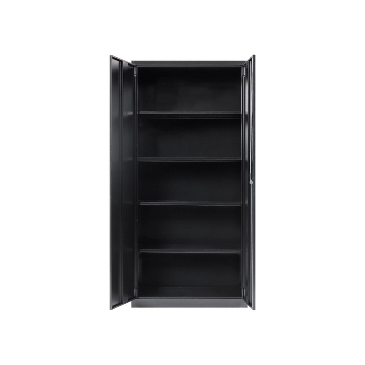 Furni24 Aktenschrank, fertig montiert, 195x92x42cm, Stahlflügeltürschrank Materialschrank, Abschließbarer Spind, Aktenschrank mit 5 Fächern, Werkzeugschrank, Mehrzweckschrank, Universalschrank,schwarz