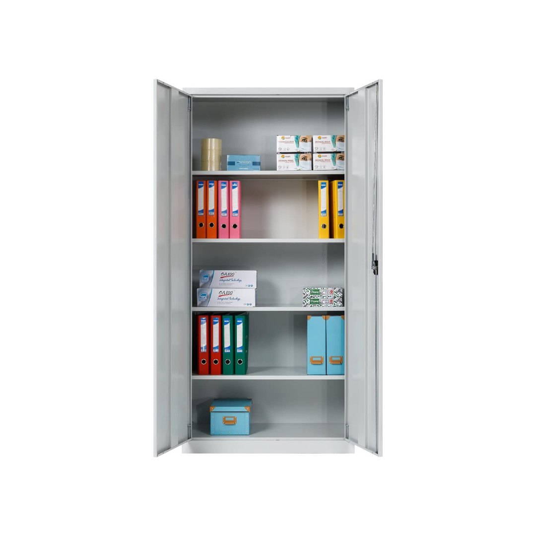 Furni24 Aktenschrank, fertig montiert, 195x120x42cm, Stahlflügeltürschrank Materialschrank, Abschließbarer Spind, Aktenschrank mit 5 Fächern, Werkzeugschrank, Mehrzweckschrank, Universalschrank, grau