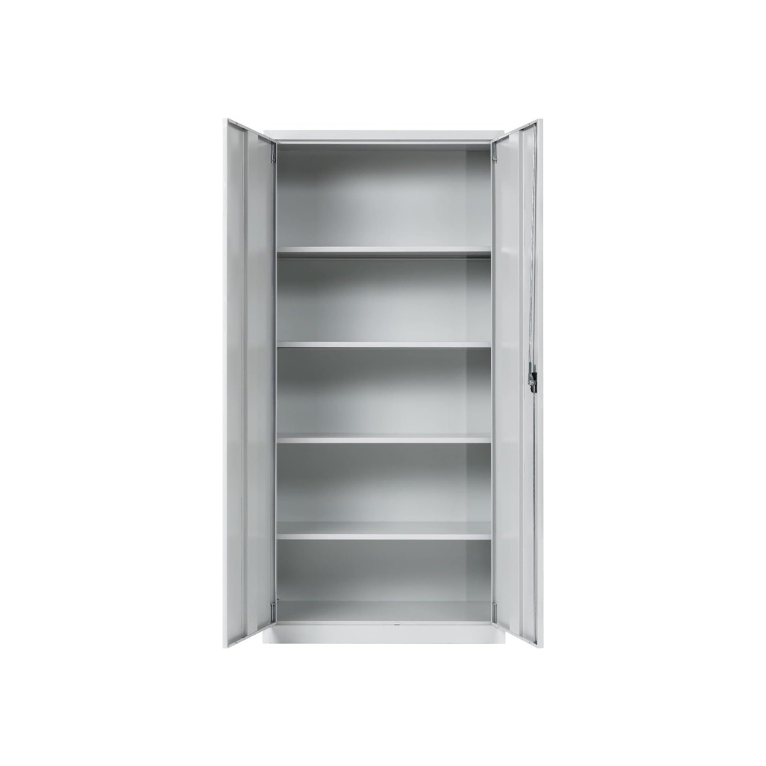 Furni24 Aktenschrank, fertig montiert, 195x92x42cm, Stahlflügeltürschrank Materialschrank, Abschließbarer Spind, Aktenschrank mit 5 Fächern, Werkzeugschrank, Mehrzweckschrank, Universalschrank, grau